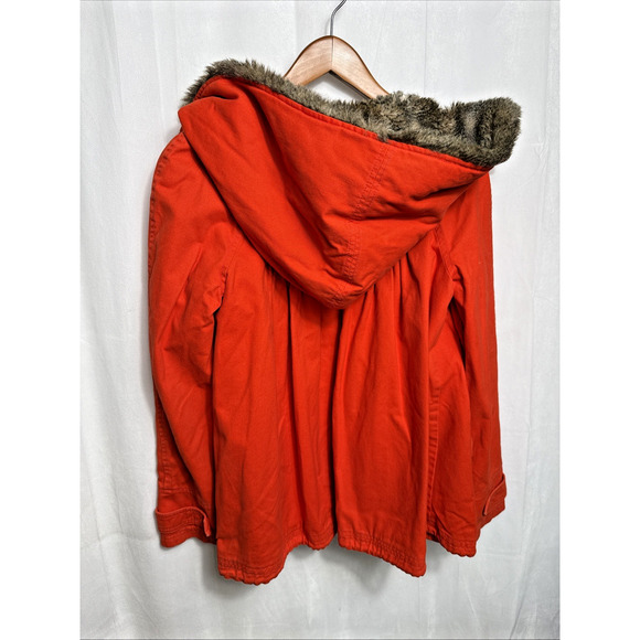 Women's Orange Barn Chore Jacket Faux Fur Hood Size M Fall Outerwear Outfit EUC - Picture 6 of 15